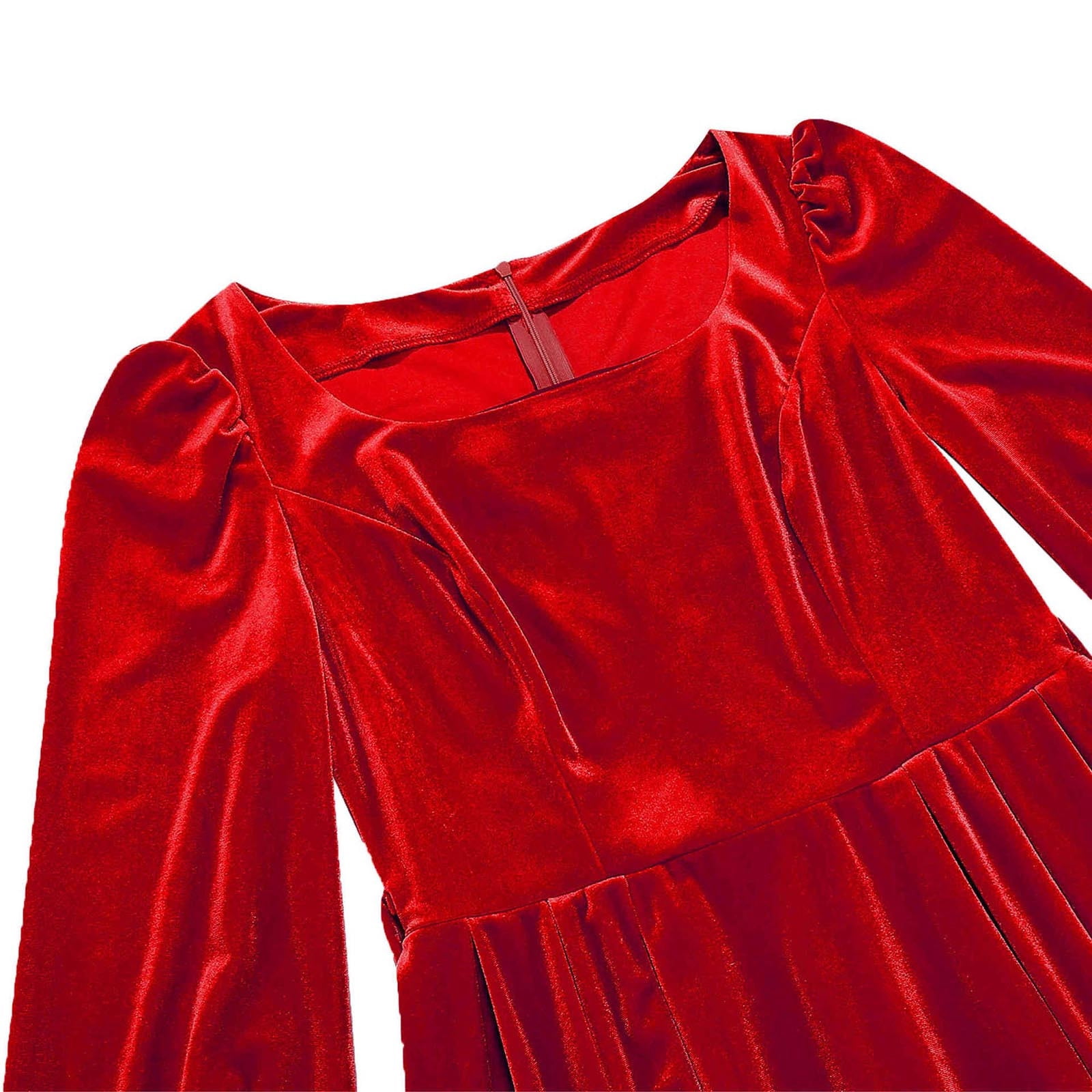 JGGSPWM Women's Winter Vintage Golden Velvet Dresses for Women Formal Dress Long Sleeve Square Neck Swing Dress Red XL