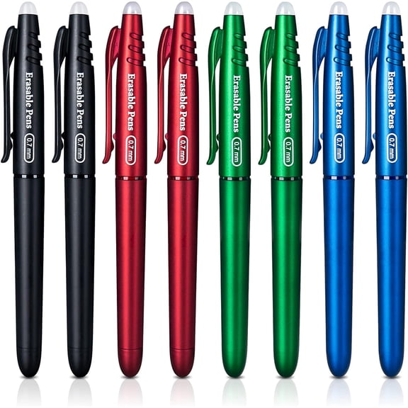 Erasable Gel Pens 0.7mm, Heat Erasable Fine Point Ballpoint Pens, Make Mistakes Disappear, Gel Ink Pens with Eraser for Drawing Writing Planner Journaling (Red, Blue, Black, Green)