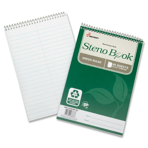 Skilcraft Steno Notebook, GreggRuled, 6"x9", 17lb, 60Shts, White 6002029