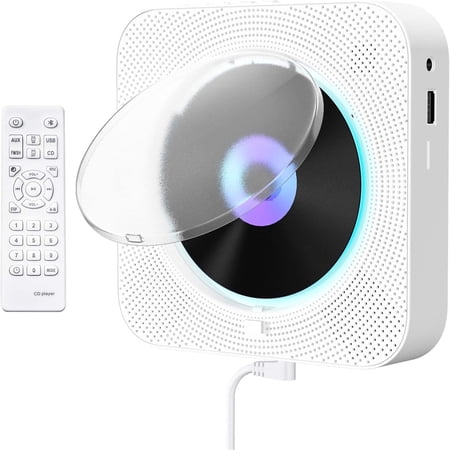 Qoosea Portable CD Player with Bluetooth, Wall Mountable CD Music Player, Home Audio Boombox with Remote Control Built-in Hifi Speakers MP3 Headphone Jack Aux Input Output