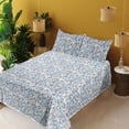 thumbnail image 2 of Ambesonne Blue Floral Fitted & Flat Sheet with Shams 4 Pcs Set, Retro Delicate Petals, King, Taupe and Off White, 2 of 5