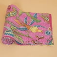 thumbnail image 2 of Indian Handmade Twin Size Peacock Print Pink Cotton Kantha Bedspread Bedding Blanket Throw, 2 of 5