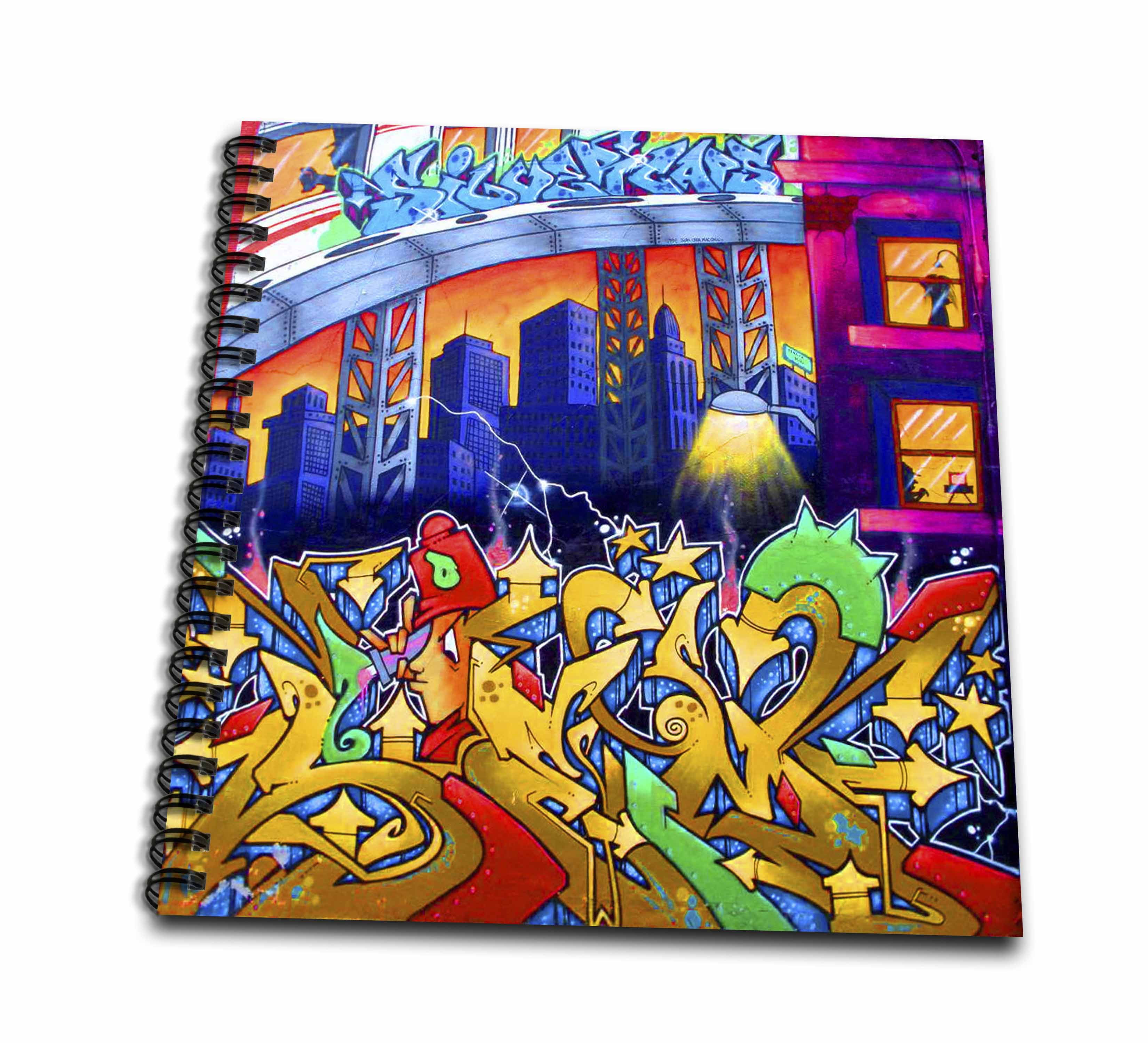 3dRose Graffiti city art buildings graffiti writing Drawing Book, 8
