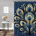 thumbnail image 2 of Awypu Peacock Feathers Navy Blue Home Bathtubs Bathroom Curtain Decoration Waterproof Shower Curtain Multiple Sizes White, 2 of 7