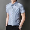 thumbnail image 2 of IWRICH Men's Striped Short Sleeve Dress Shirts Button down Classic Shirt Regular Fit Business Shirt for Summer Light Blue XXL, 2 of 6