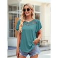 thumbnail image 4 of Women'S Short Sleeve Shirts Dressy Lace Summer Tops 2025 Spring Trendy Casual T-Shirts Cute Blouses Lake Blue M, 4 of 8