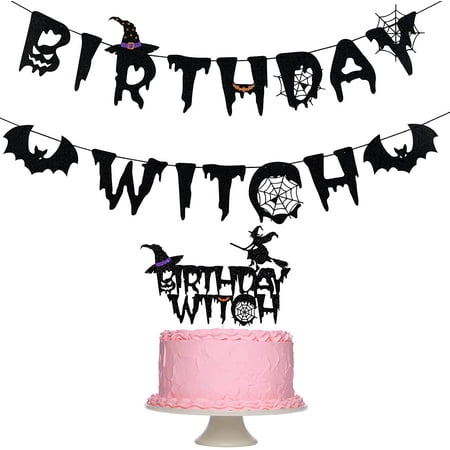 Bannière de sorcière d'anniversaire d'Halloween et décoration de gâteau de  sorcière d'anniversaire, décorations de sorcière d'anniversaire d'Halloween  de femmes filles, fournitures de décorations de fête d'anniversaire de  sorcière d'Halloween - - 