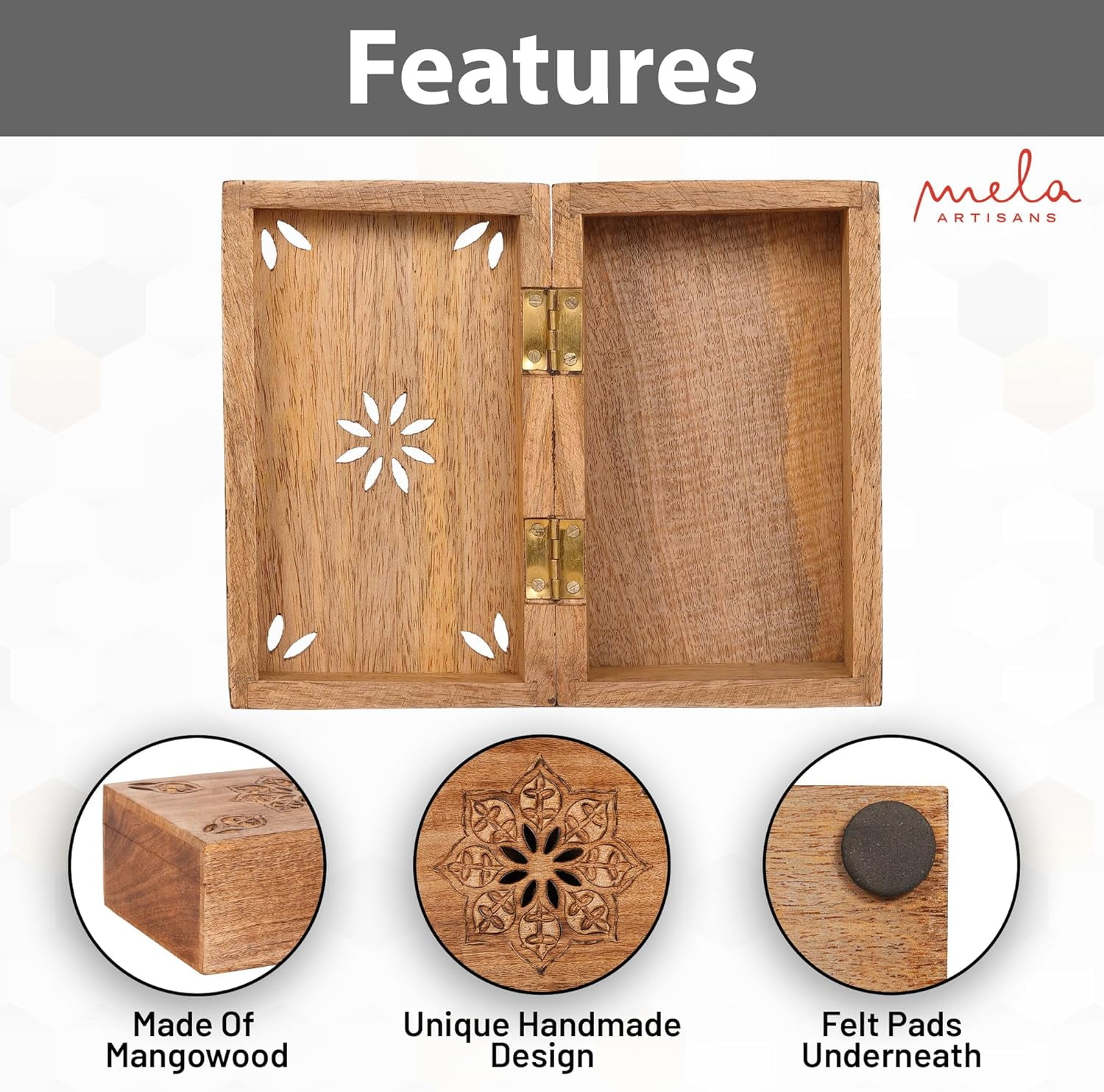 Mela Artisan Handmade Mango Wood Keepsake Box, Memory Keepsake Box, Medium Burnt, 7.5” x 4.5” x 3”