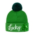 thumbnail image 2 of ToyKingdee St. Patrick's Day Lucky Knit Beanie, Green Winter Hat with Pom Pom, Sequin Shamrock Design, 2 of 7