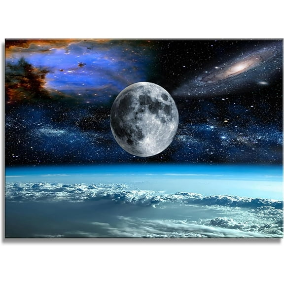 Aaheei Space View From Earth Space Canvas Wall Art Landscape Modern Decor Painting Abstract for Living Room Bedroom Kitchen Home and Office 32.00'' x 48.00''