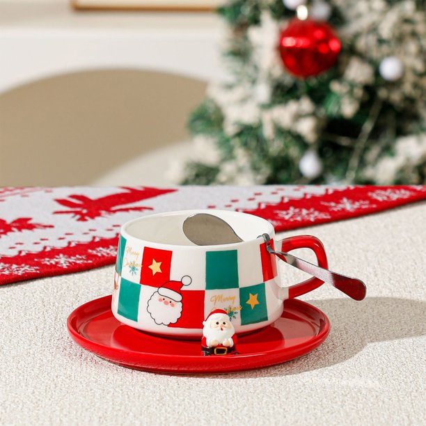 Adornos navideños, regalos navideños, tazas de cerámica con tapa y cuchara, tazas de café para parejas, tazas de café de alta calidad para el hogar, tazas de cerámica