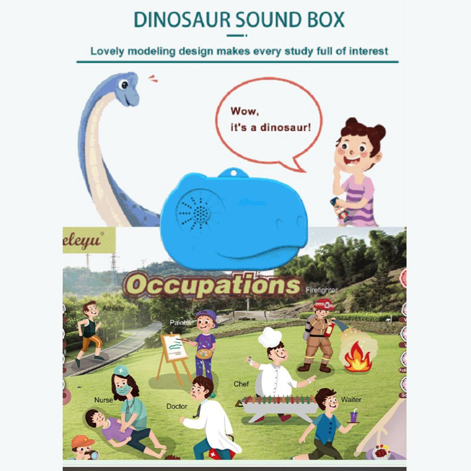 YUNAFFT Children'S Pure English Reading And Speaking Wall Chart Toy Children'S Gift - Bring Your Own Three No. 7 Batteries Green