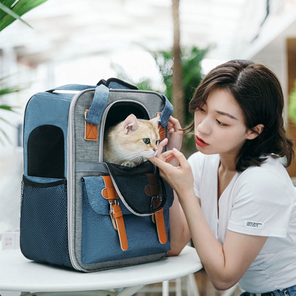 Large Capacity Pet Backpack for Cats & Small Dogs, Ventilated Travel Carrier with Reflective Strip, Foldable Design, 32x22x42cm