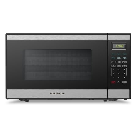 Farberware 1.1 Cu. Ft. Black & Stainless Steel Countertop Microwave – 1000W Power, Auto Cook Settings, Defrost, and Safety Lock