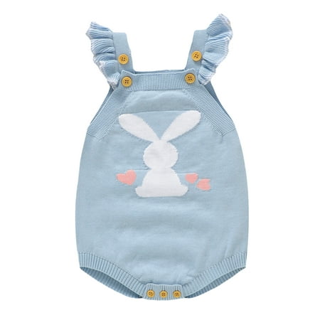 

WERNZATT Baby Girls Knit Bunny Overalls Romper Cute Sweet Sleeveless Romper Rabbit Fall Bodysuit