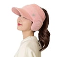 thumbnail image 1 of Diconna Chapeau Queue de Cheval pour Femmes avec Cache-Oreilles Visière Bonnet Tricoté Chaud pour l'Hiver en Extérieur, 1 of 5