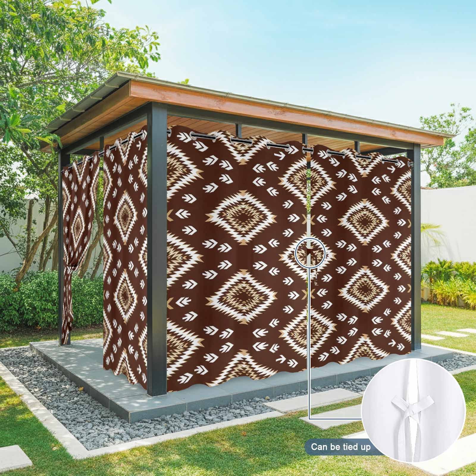 Dark Brown Rectangle Outdoor Curtains for Patio, Tribal Retro Classic Geometric Abstract Sunshade Privacy Drapes Grommet Waterproof Outside Curtains for Porch/Cabana/Balcony 54"x 108", 1 Panel