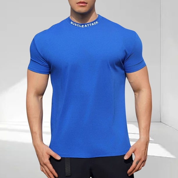 Blusas y camisas de manga corta y cuello redondo para hombre. Blusas casuales de verano para hombre, de manga corta, de color liso, con cuello redondo, para fitness. Blusas de poliéster para hombre.