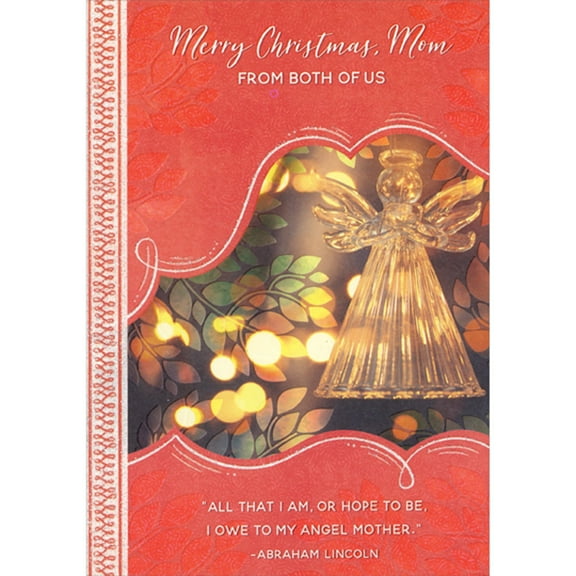 Designer Greetings All That I Am: Glass Angel Ornament on Red Religious Christmas Card for Mom from Both of Us