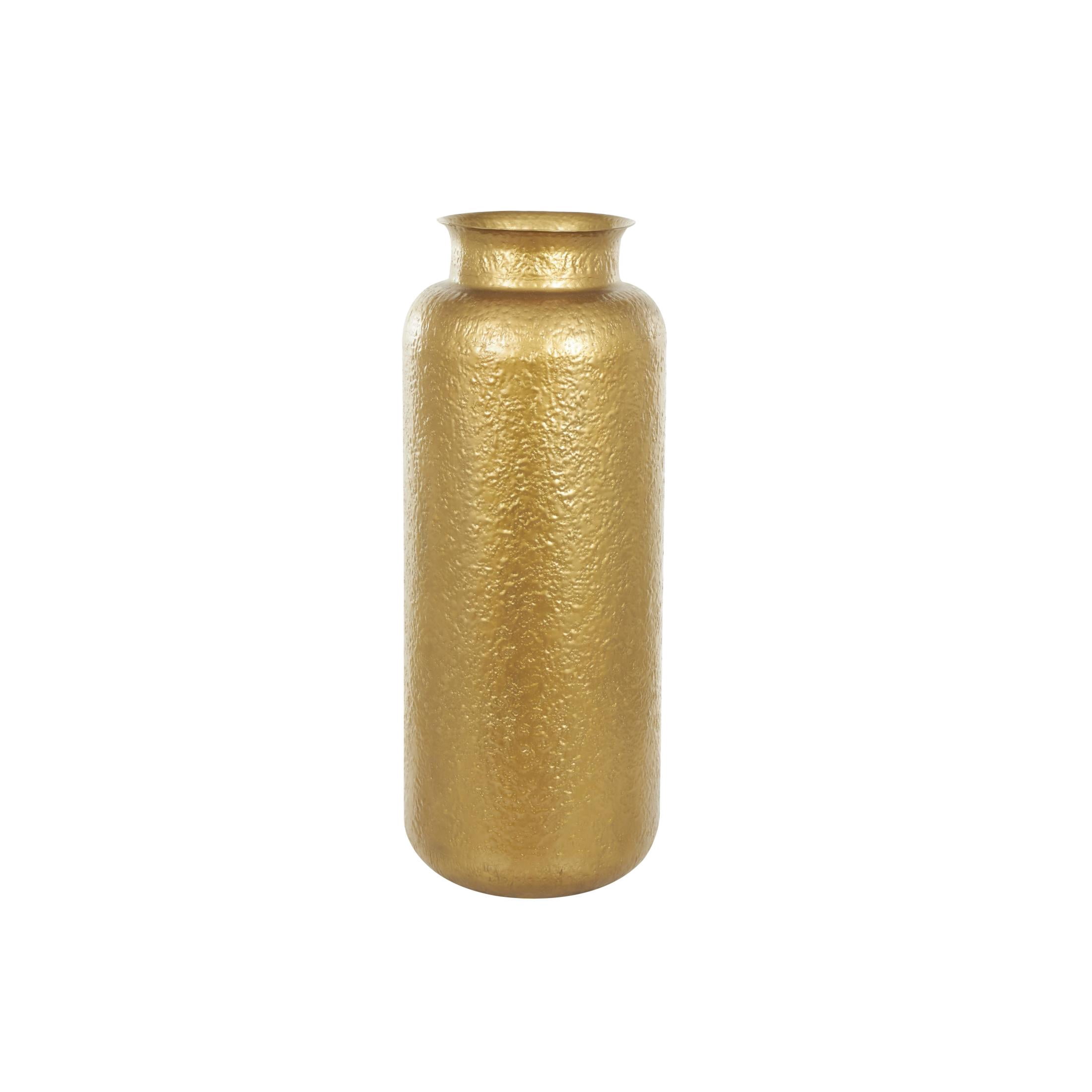 DecMode 40" Tall Textured Hammered Floor Gold Metal Vase
