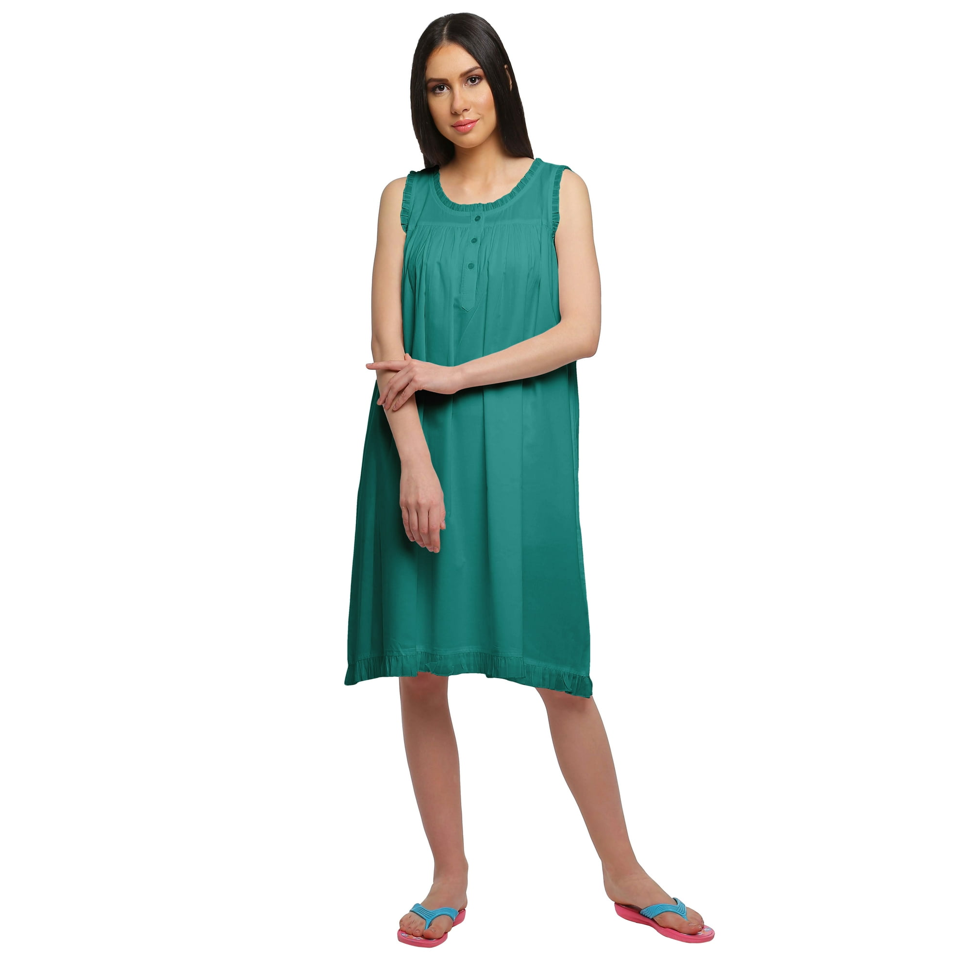 Moomaya WoMen s Solid A-Line Sleeveless Nightdress Cotton Sleepwear Gown