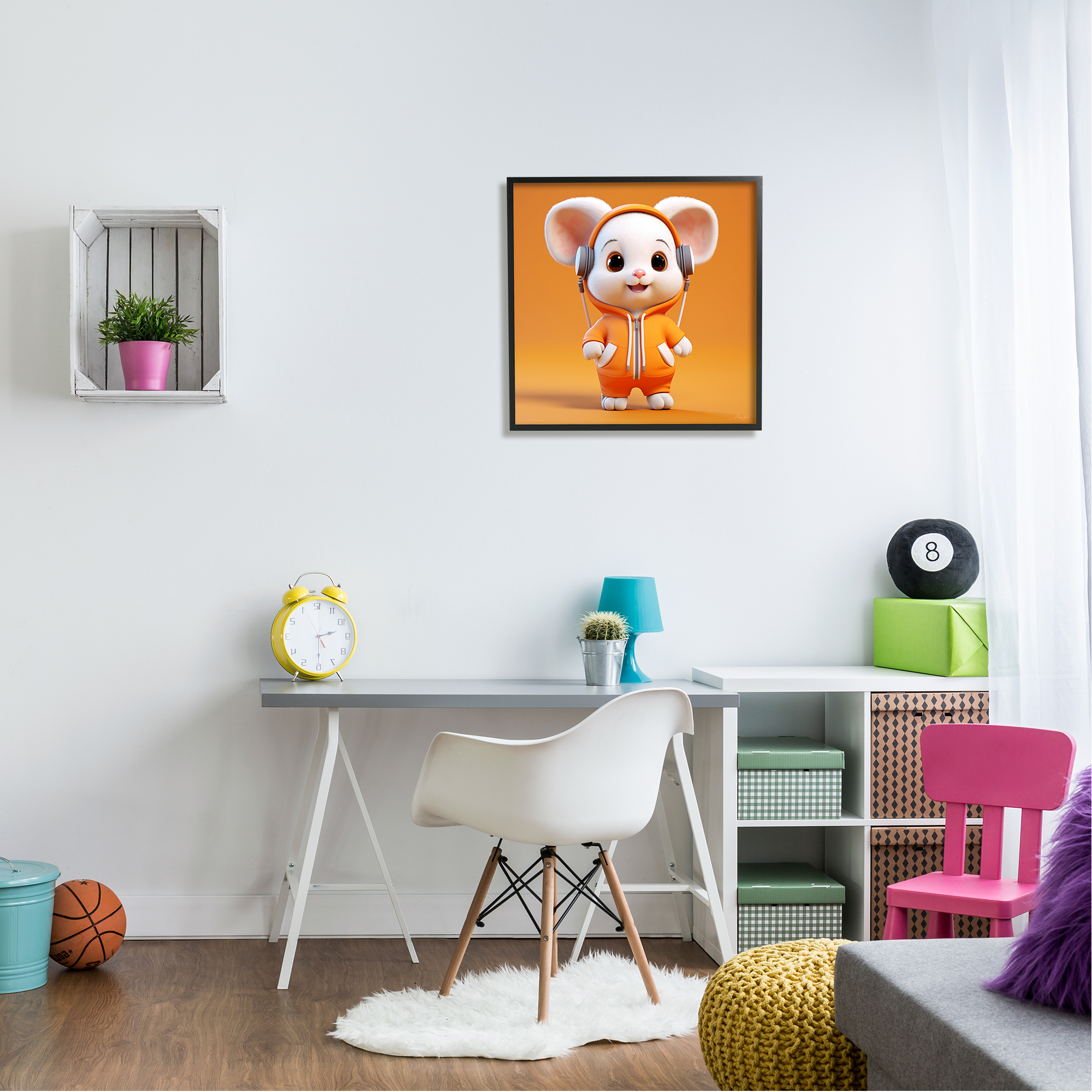 Stupell Industries Mouse with Headphones Animals & Insects Painting Black Framed Art Print Wall Art, 24 x 24