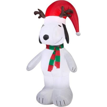 Snoopy with Antlers Santa Hat Christmas Gemmy Airblown Inflatable Yard Decor 