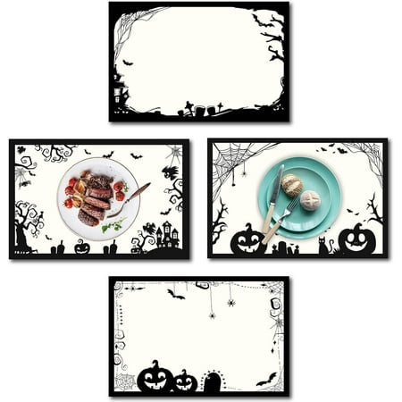 

Halloween Table Mats Ghost Pumpkin Placemats Set of 4 Natural Linen Fabric Ghost Witch Castle in Full Moon Non-Slip Insulation Washable 18 x 12inch DIY