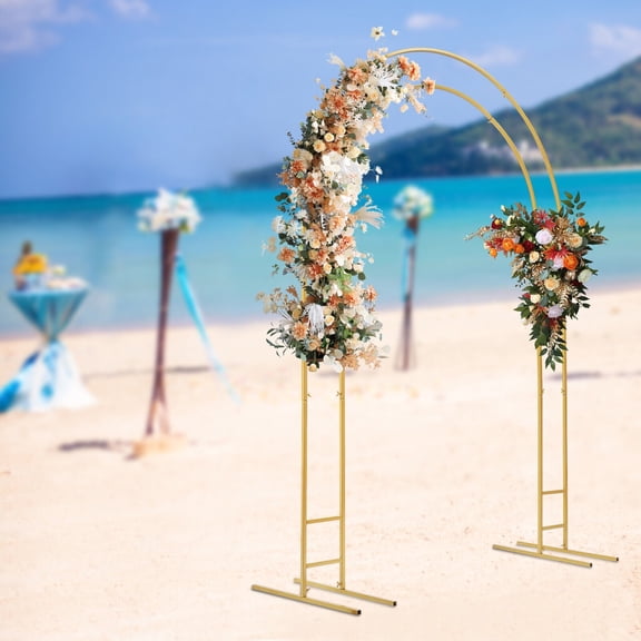 Gold Metal Double-tube Arch Stand Wedding Flower Backdrop Decor Rack 150*60*220cm