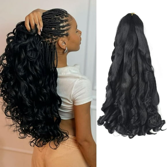 shiyou-16Inch French Curl Braiding Hair Boho Loose Wavy 5 Packs #1B Black Bouncy Braiding French Curly Crochet Synthetic French Curly Braids Hair Extensions (Black, 16inch)