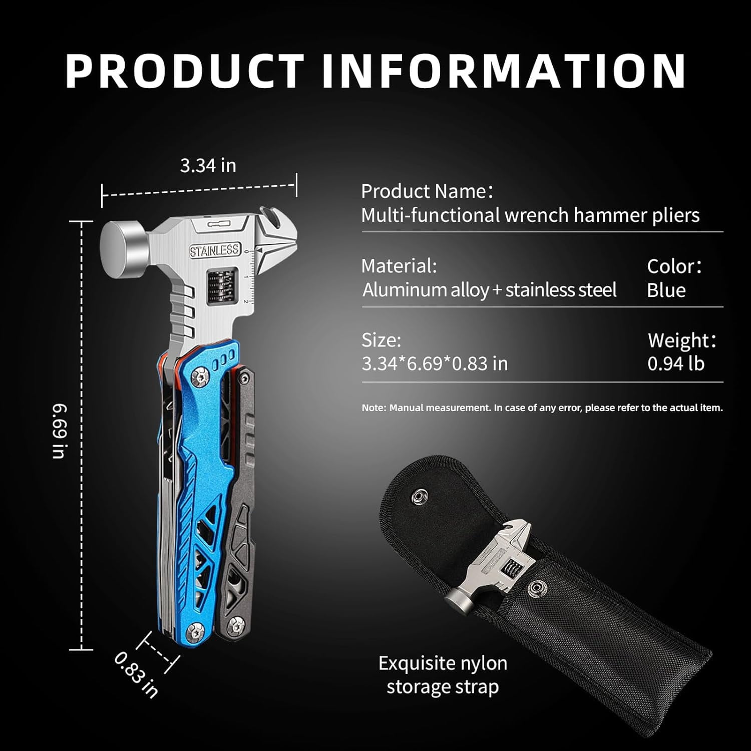Outdoor Camping Multi-Function Wrench Hammer Emergency Car Combination Tool Hammer Stainless Steel Folding Nail Extractor Hammer & Pliers The perfect gift for men