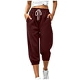 thumbnail image 2 of Women's Jogger Pants Side Pockets Baeitkot Women's Fashion Casual Solid Color Loose Elastic Waist Cropped Jogger Pants Side Pockets Wine XXL, 2 of 8