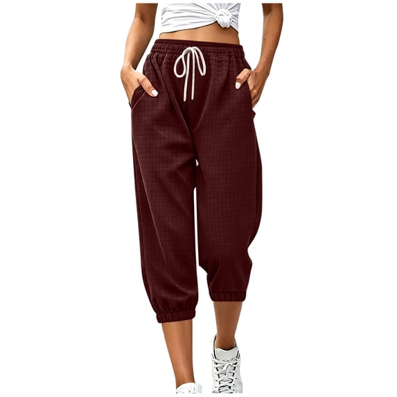 Women's Cropped Sweatpants Elastic Waist Drawstring Casual Capri Pants with Pockets Lightweight Loose Lounge Workout Joggers Flattering Athletic Wear