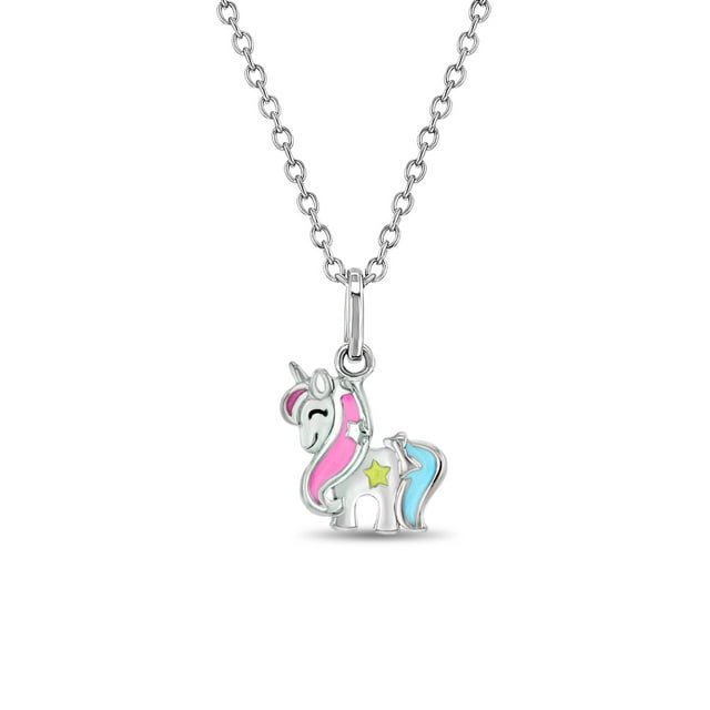 Collier Pendentif Licorne Magique Multicolore en Argent Sterling 925 pour Filles 16 Pouces