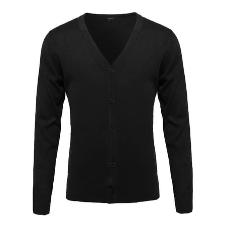 Mens Classic V-neck Sweater - FashionOutfit Men's Solid Classic V-Neck Button Down Sweater Cardigan
