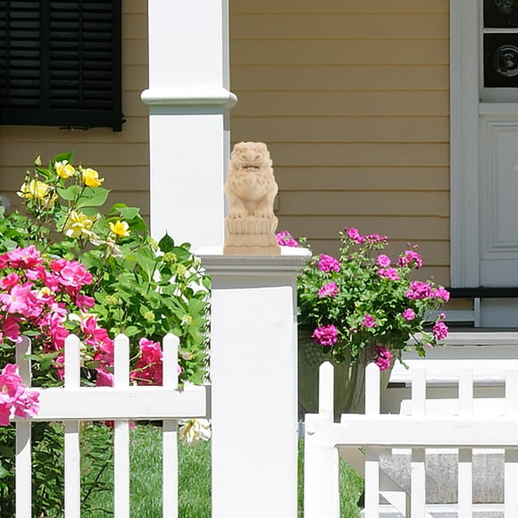 CRAFTHROU Fu Dog Lion Figurine Beige Lion Post Finials for Garden Enthusiasts 1Pcs