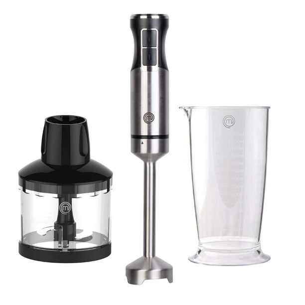 MasterChef Batidora de Inmersión de Mano, Emulsionador de Varilla de Mezcla de Mano de Acero Inoxidable con Accesorio Picador y Jarra Medidora, Licuadora de Puré para Hacer Comida para Bebés, Sopa, Sa