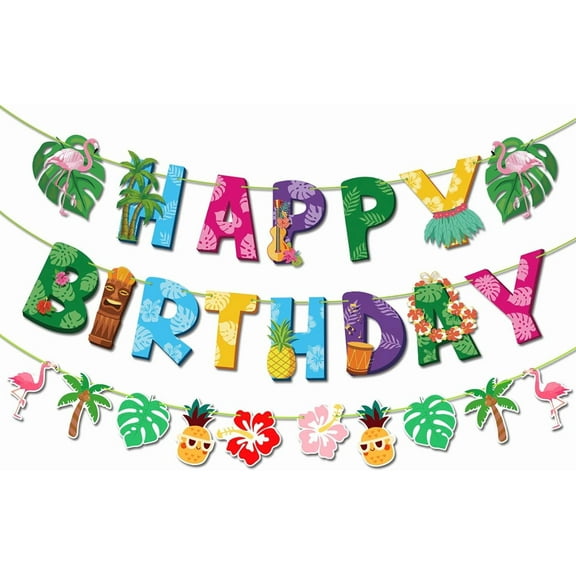Hawaiian Birthday Banner,3 Packs Luau Party Decorations,Tropical Party Decorations
