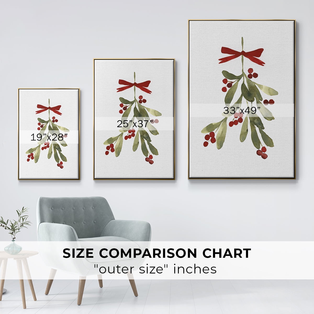 Mistletoe Bow I - Framed Gallery Wrapped Holiday Canvas - 25 x 37 - Gold Frame