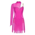 thumbnail image 3 of YiZYiF   Latin Dance Dress Women Rumba Chacha Tango Single Sleeves Performance Clothing Latin Skirt Hot Pink S, 3 of 6