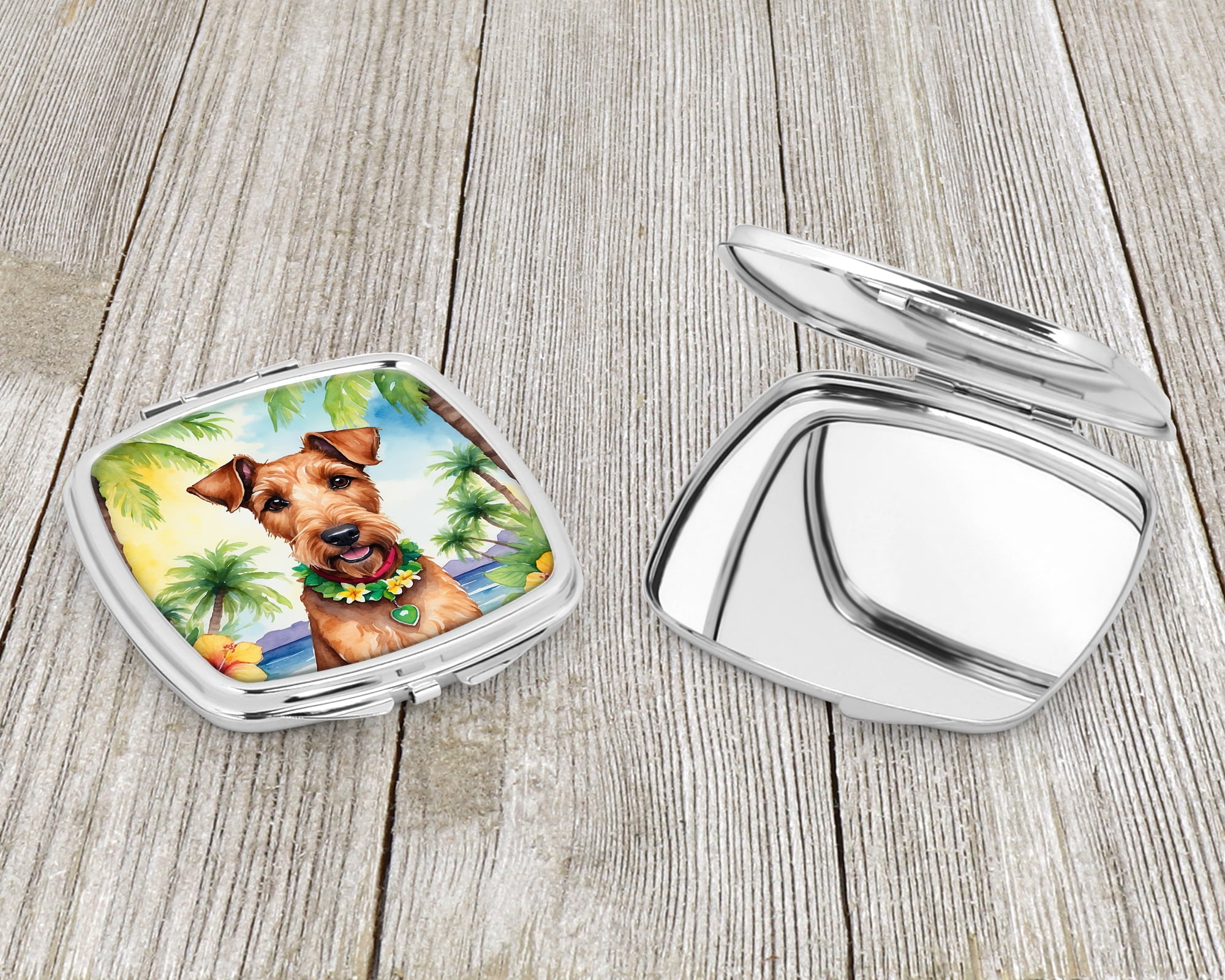 Irish Terrier Luau Compact Mirror 2.75 in x 3 in