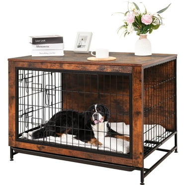 Dog Crate Furniture Kennel, Medium/Large Dog 38.5 inch Doble Dog Crate with Storage Drawers, Modern Side End Table Indoor Wooden Dog House Heavy Duty for Brown