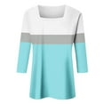 thumbnail image 3 of Olyvenn Womens Square Neck 3/4 Sleeve T Shirts 2025 Casual Print Basic Colorblock Tunic Tops Loose Tees Vacation Clothes 2025 Light Blue XXXXL, 3 of 4