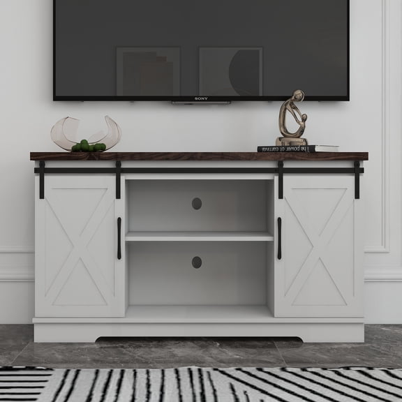 TV Stand Entertainment Center with Storage Shelf - Modern Wood Grain TV Cabinet for Living Room & Media Storage