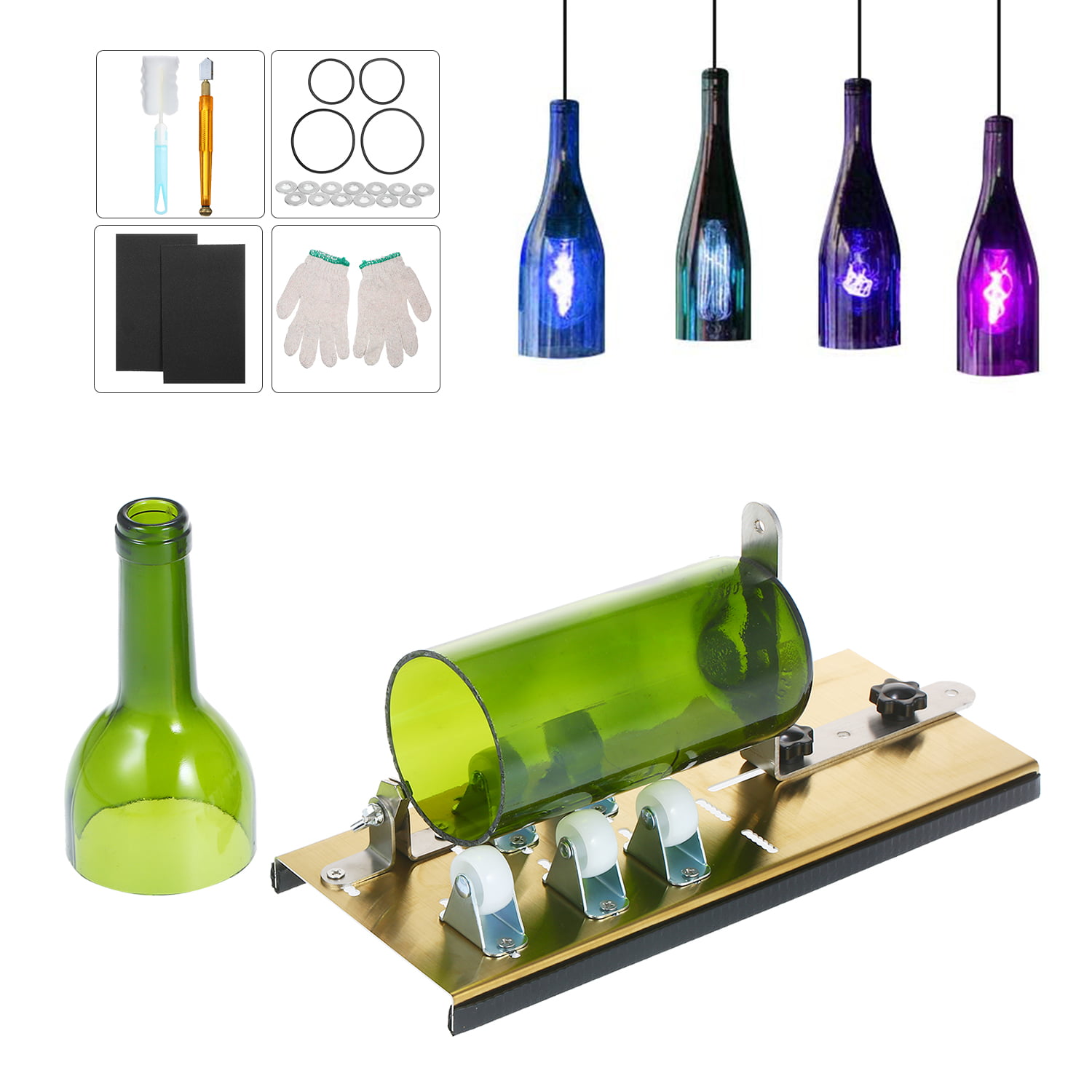 YLYL 19 Pcs Glass Bottle Cutter & Glass Cutter Kit DIY Tools, Glass Cutter  for Bottles, Upgraded Wine Bottle Cutters for Cutting Round Bottles, with  Glass Cutter, Gloves, Sanding Paper, Hemp Rope