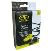 Athletic Works Pea-less Coaches Whistle, Adjustable Cord, Black, Yellow, Plastic, 2 Pack