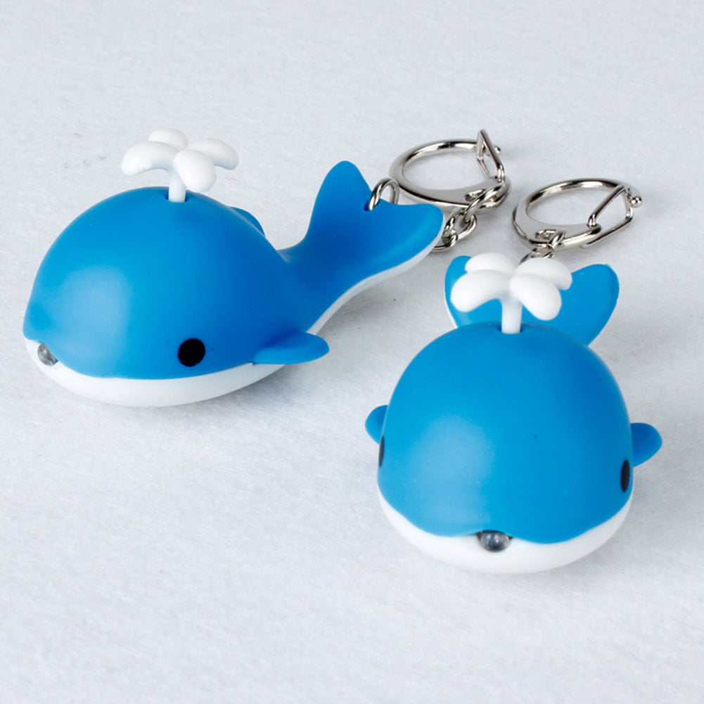 Lovely Whale Keychain LED Flashlight Sound Car Key Ring Bag Purse Pendant Gift 