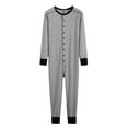 thumbnail image 3 of ZTTD Men's Casual Stripe Button Rib Sleeve Onesie Paste Jumpsuit Pajamas Homewear, 3 of 9