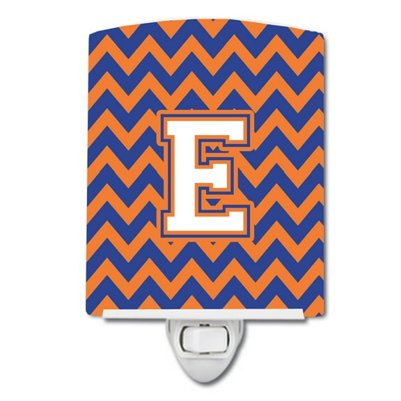 Caroline's Treasures CJ1060-ECNL Letter E Chevron Blue and Orange #3 Ceramic Night Light, 6x4x3", multicolor
