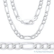 4.5mm Figaro / Figaroa D-Cut Pave Link Italian Chain Necklace in .925 Sterling Silver